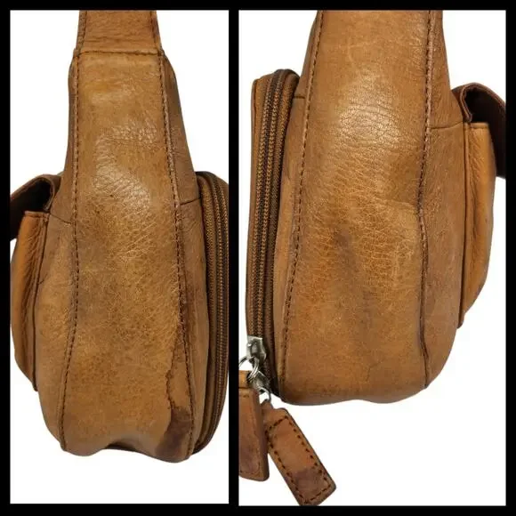 Vintage Fossil Purse Brown Tan Cognac Weathered Y2k 2000s Shoulder Boho Leather - Picture 4 of 16